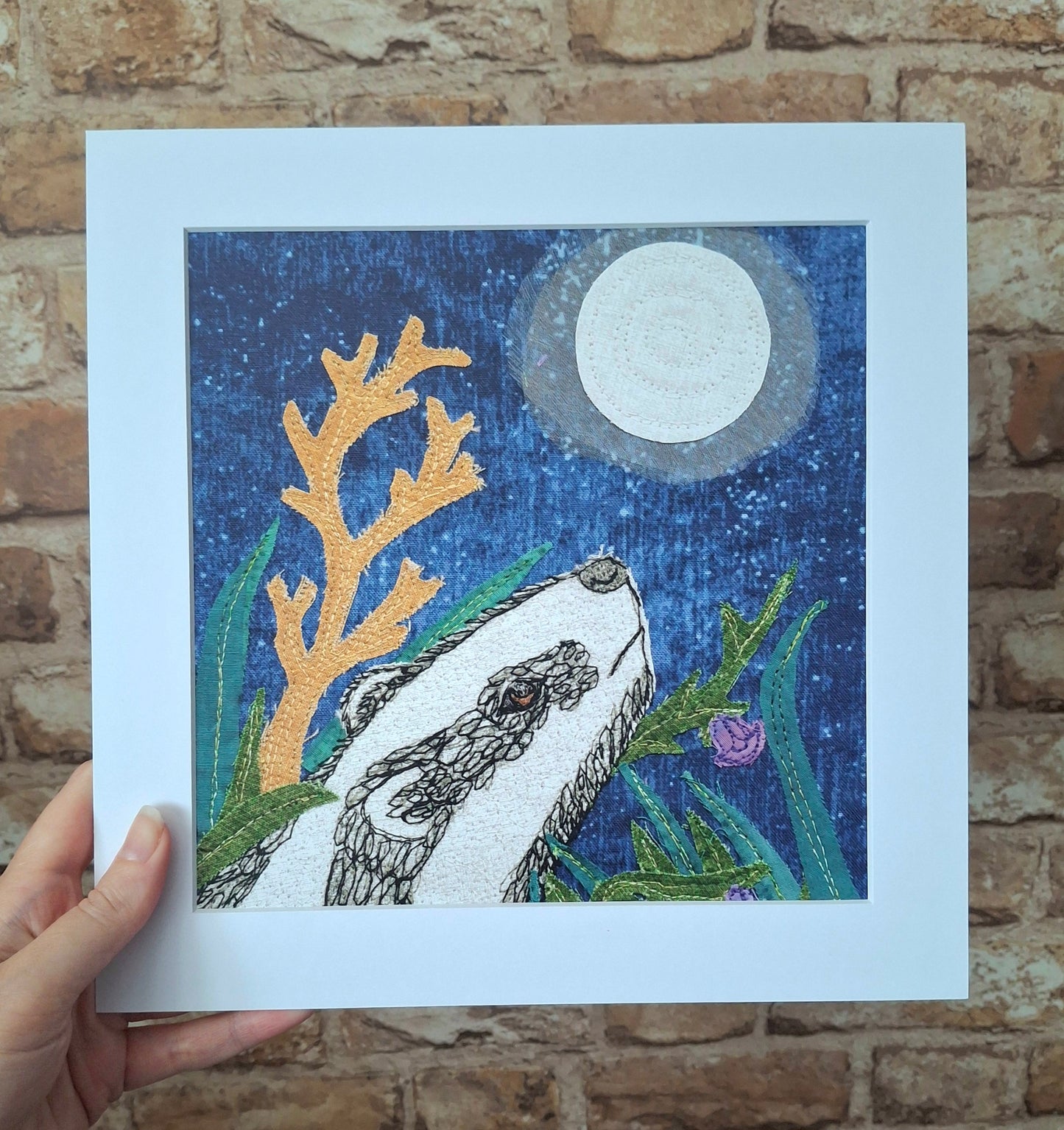 Mounted Bluebell The Badger Art Print (10 x 10 inch)