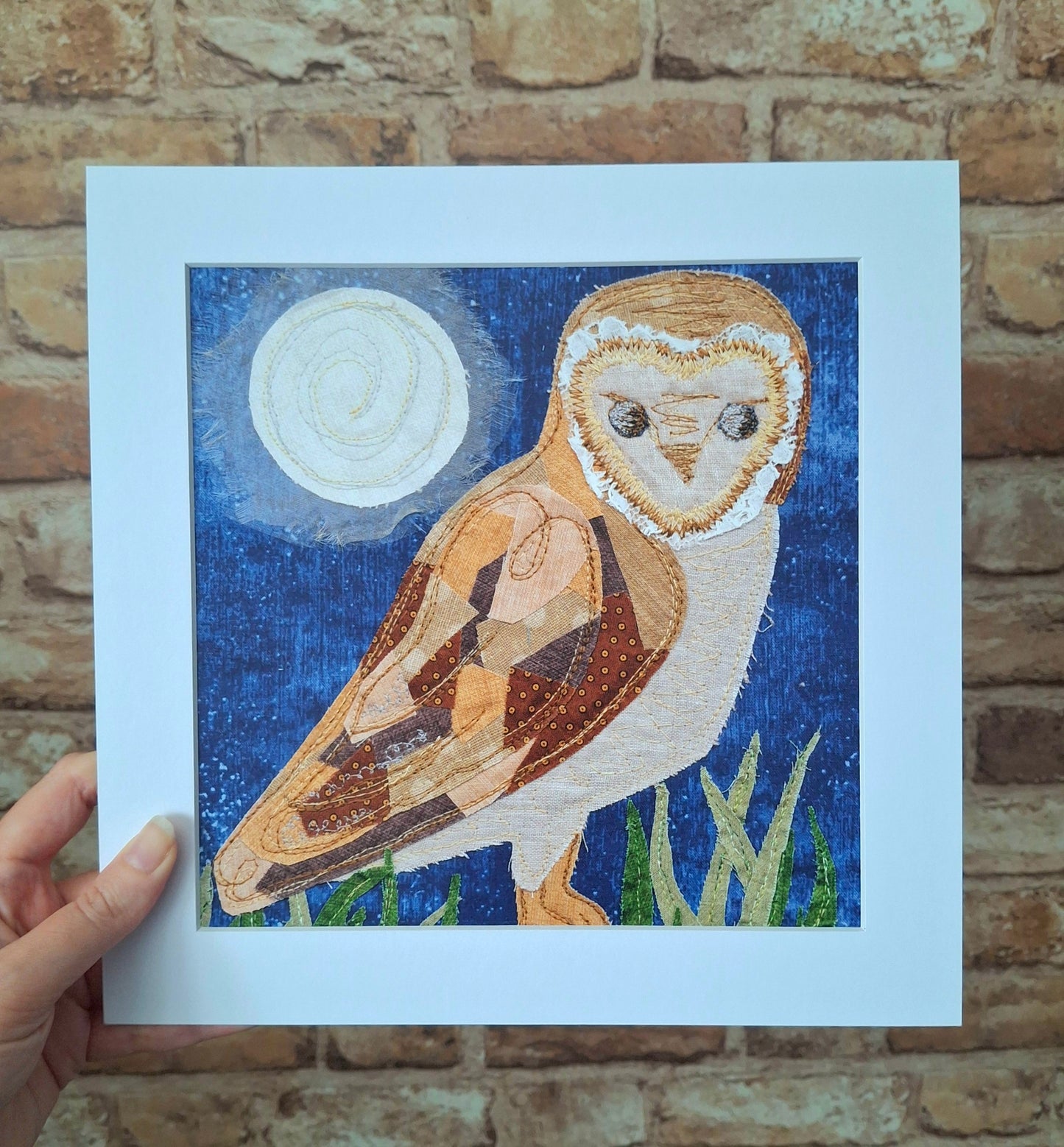 Mounted Merlin the Owl Art Print (10 x 10 inch)