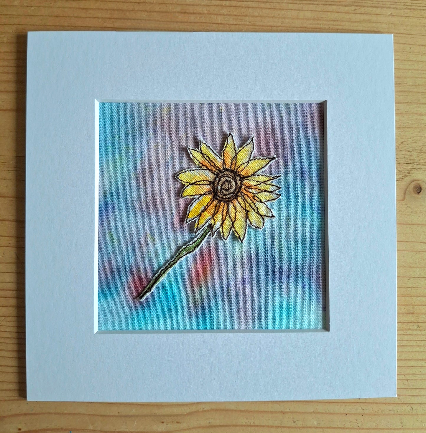 Original Textile Art - Sunflower - 6 x 6 inches (Blue)