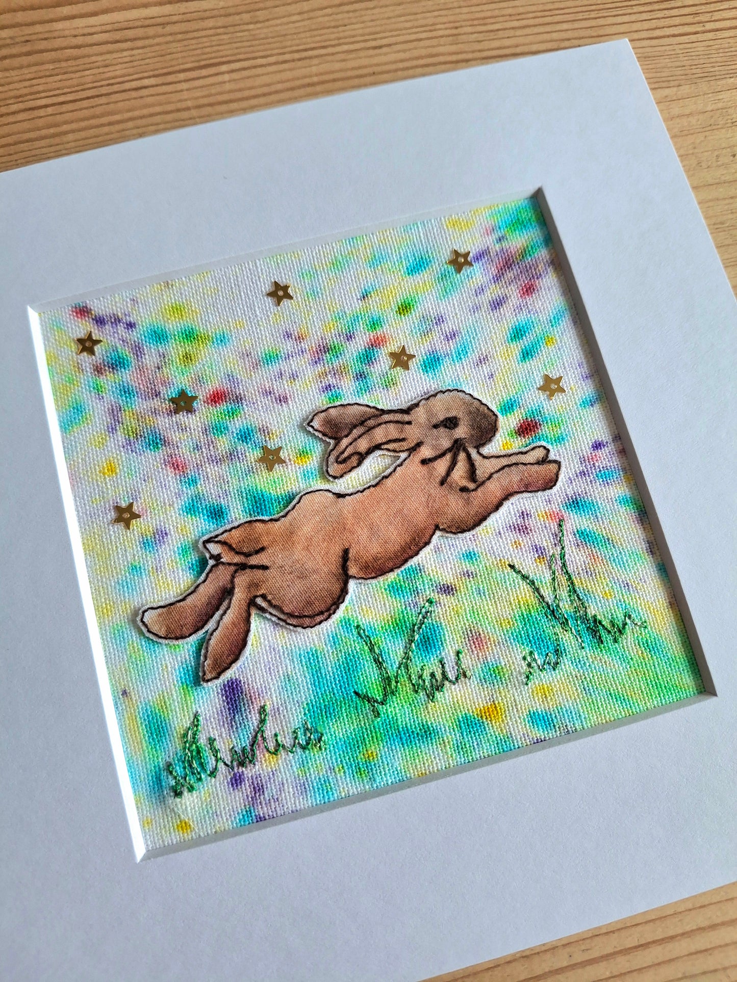 Original Textile Art - Leap of Faith - 6 x 6 inches (multi-coloured)