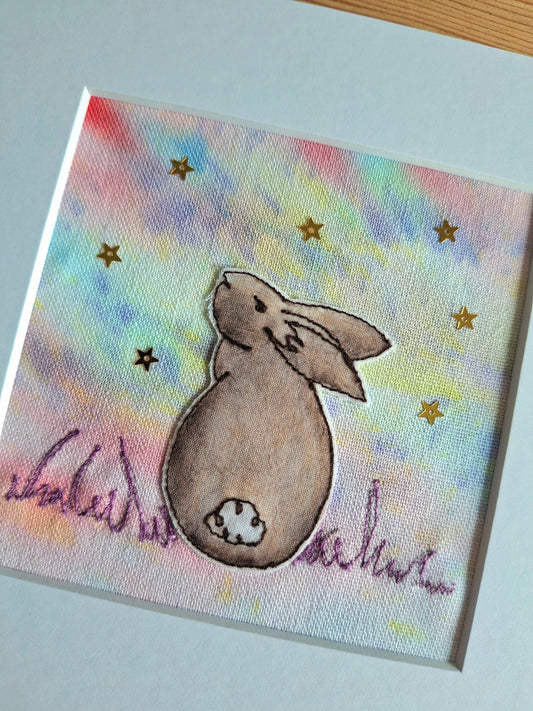 Original Textile Art - Thoughtful - 6 x 6 inches (Lemon & Berries)