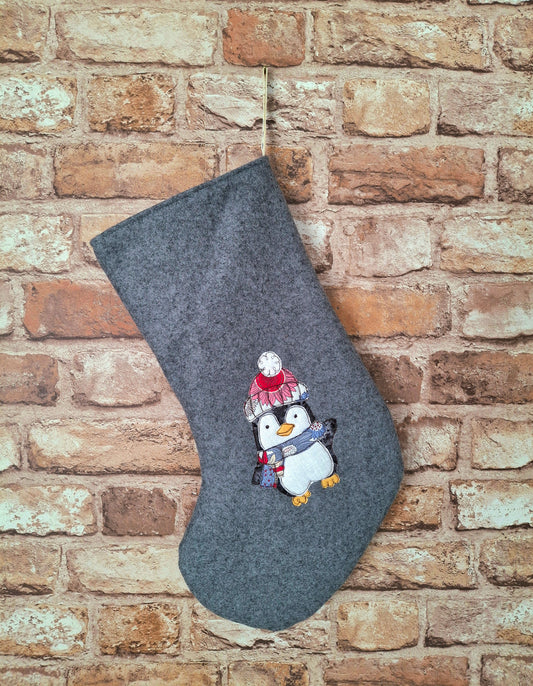 Christmas Stocking - Penguin - Grey Felt