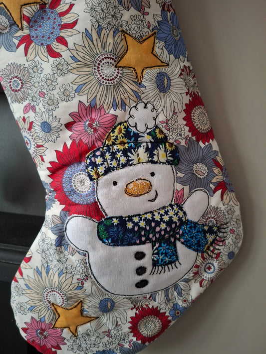 Christmas Stocking - Snowman - Red Floral