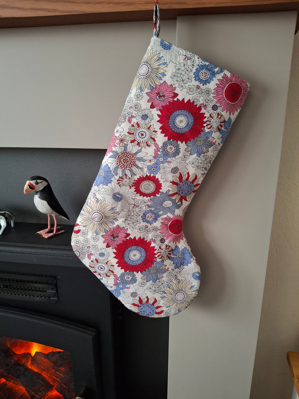 Christmas Stocking - Snowman - Red Floral