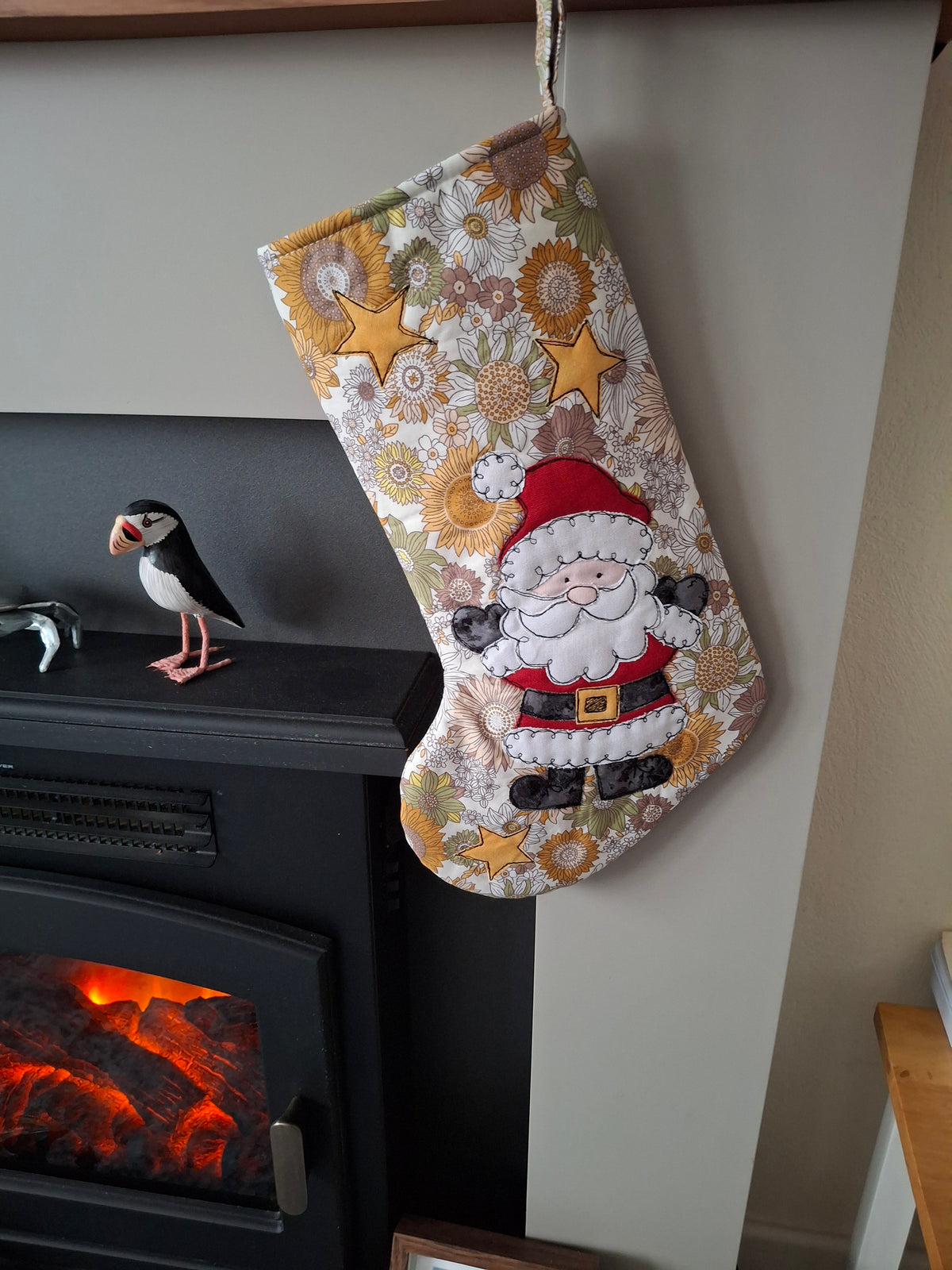Christmas Stocking - Father Christmas - Yellow Floral
