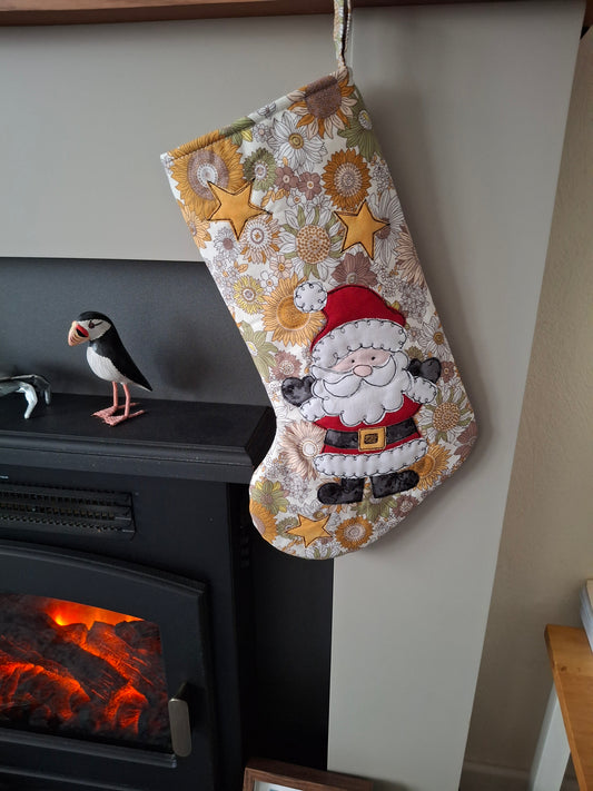 Christmas Stocking - Father Christmas - Yellow Floral