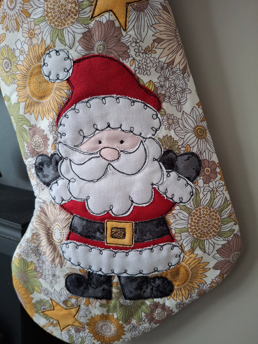 Christmas Stocking - Father Christmas - Yellow Floral