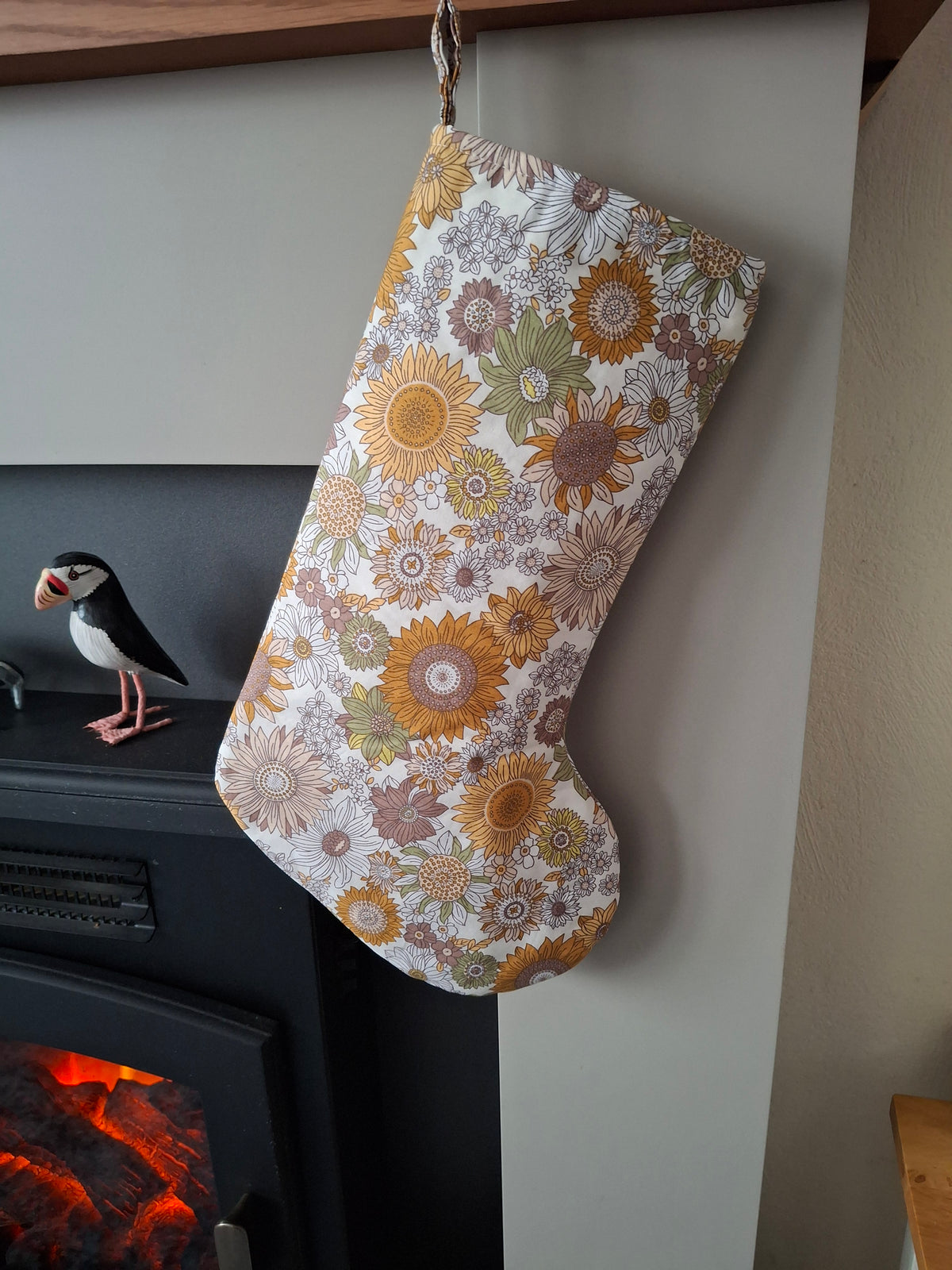 Christmas Stocking - Father Christmas - Yellow Floral