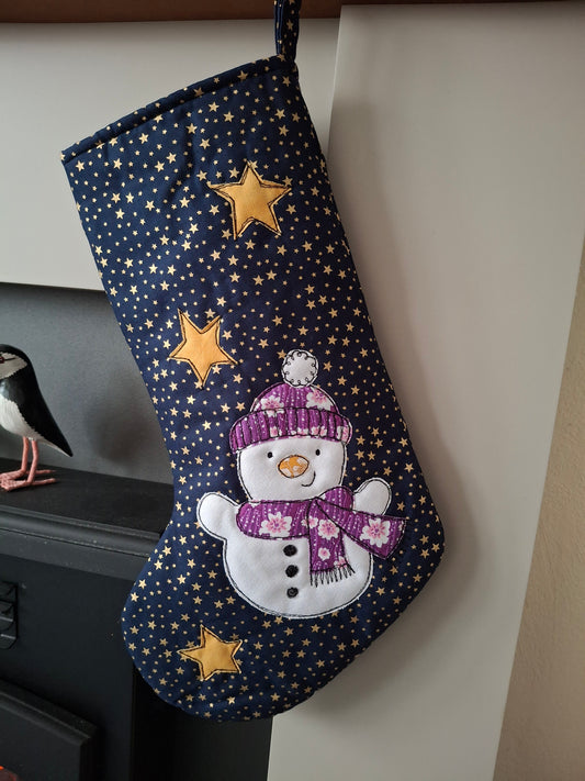 Christmas Stocking - Snowman - Navy