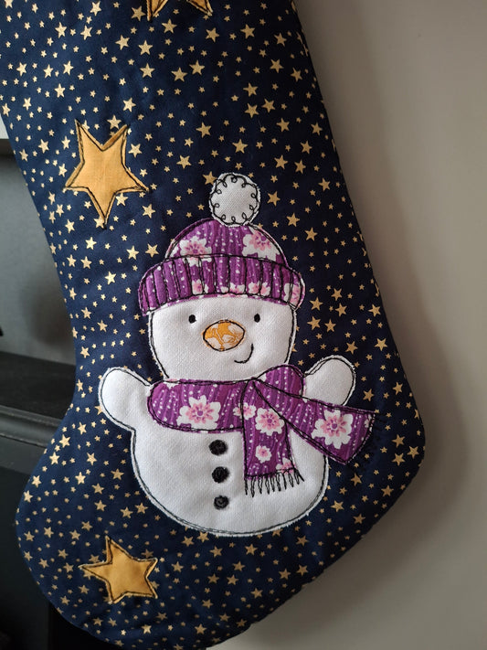 Christmas Stocking - Snowman - Navy