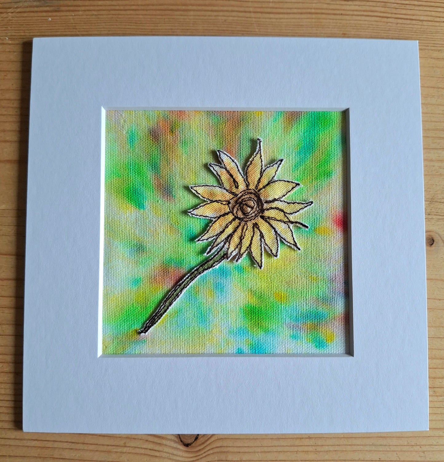 Original Textile Art - Sunflower - 6 x 6 inches (Yellow)
