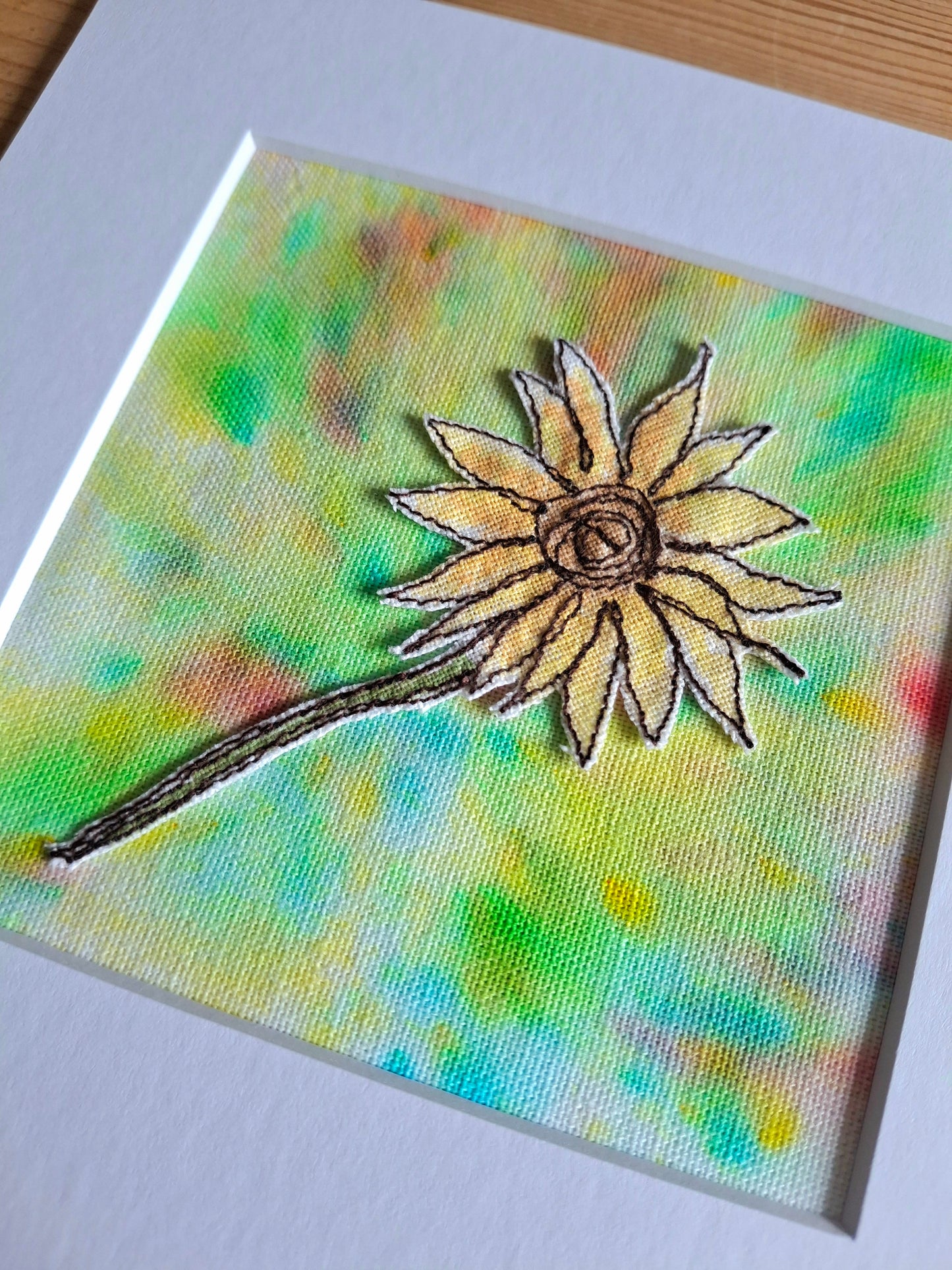 Original Textile Art - Sunflower - 6 x 6 inches (Yellow)