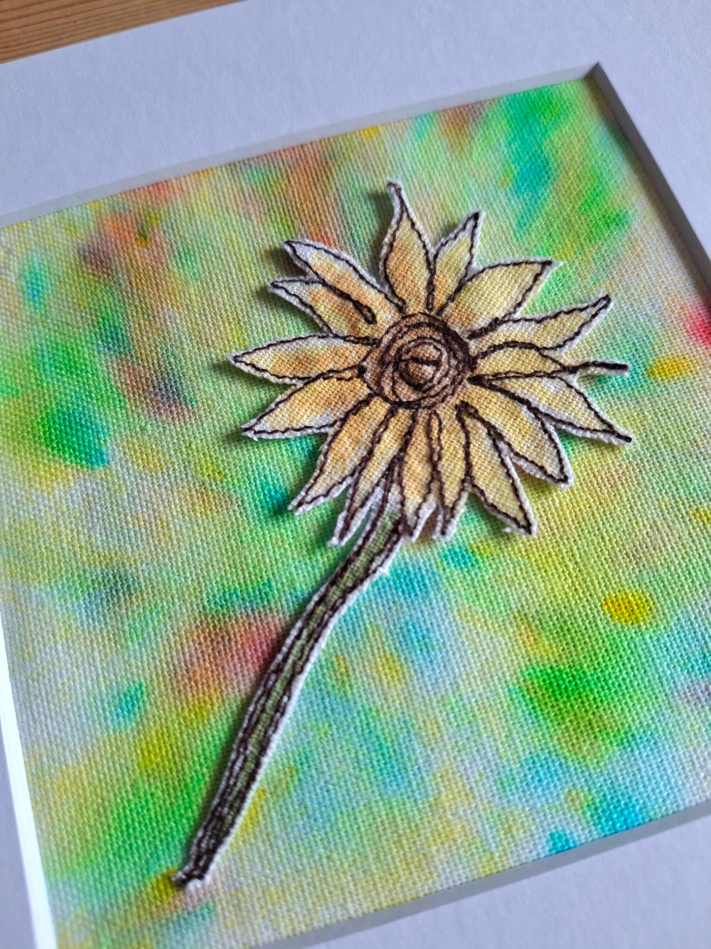 Original Textile Art - Sunflower - 6 x 6 inches (Yellow)