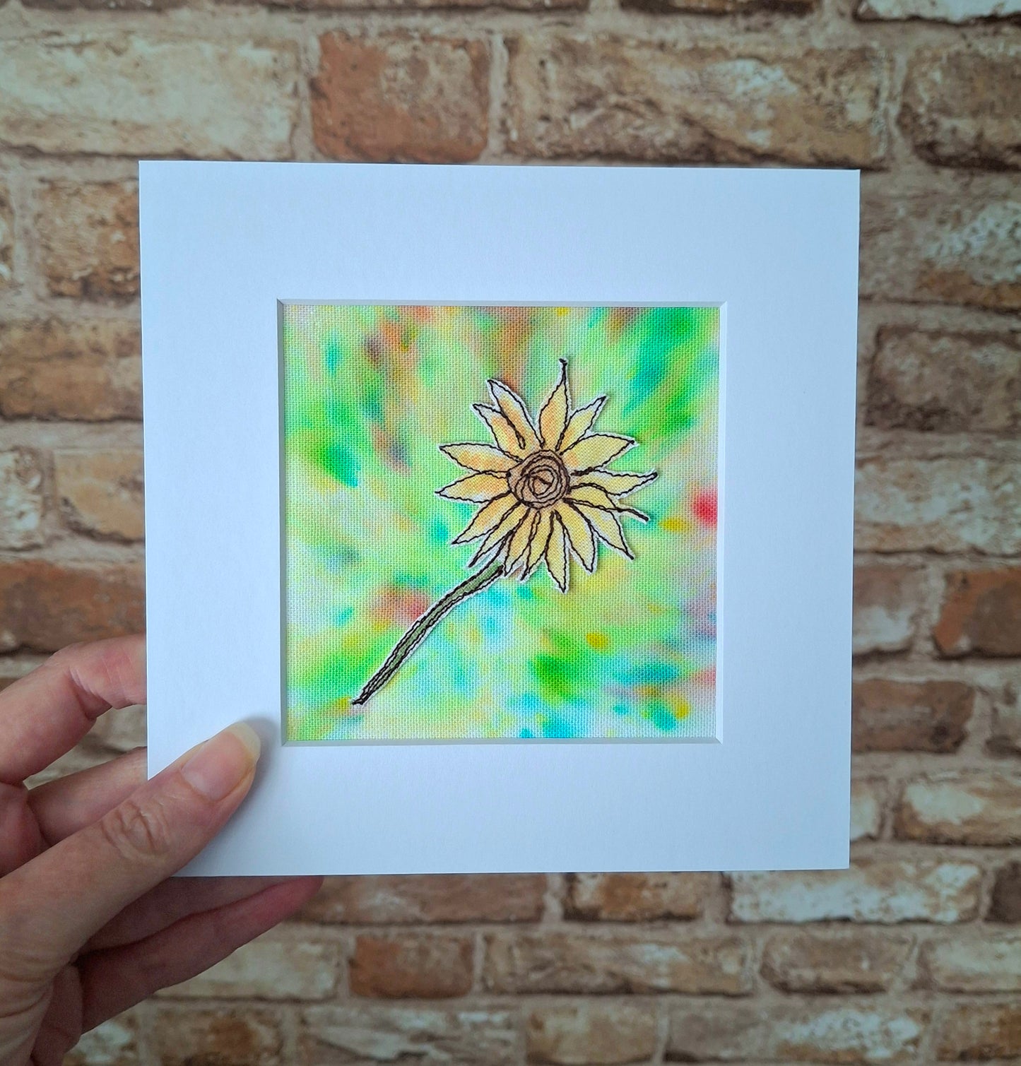 Original Textile Art - Sunflower - 6 x 6 inches (Yellow)