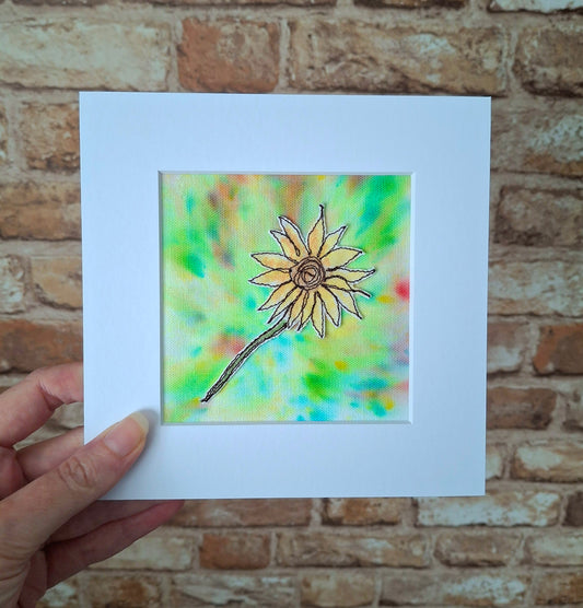 Original Textile Art - Sunflower - 6 x 6 inches (Yellow)
