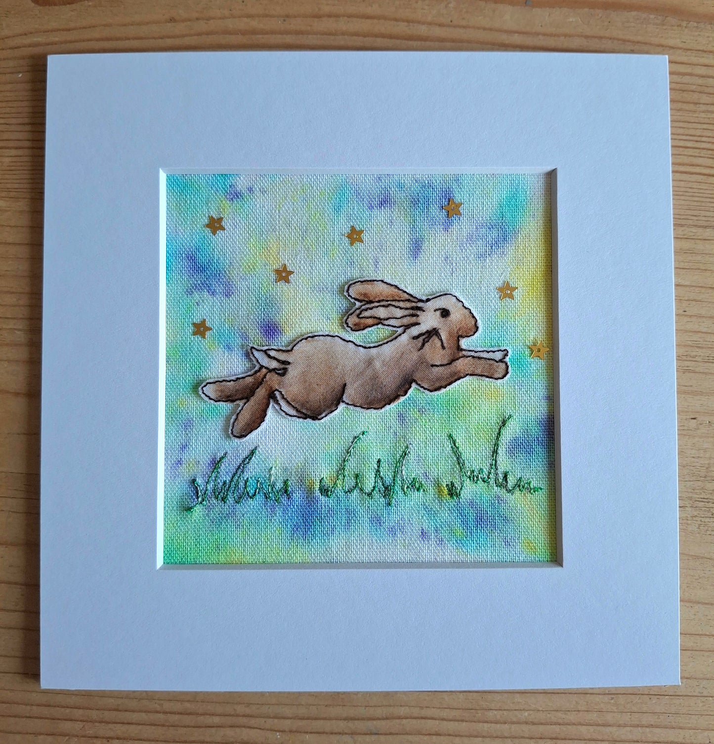 Original Textile Art - Leap of Faith - 6 x 6 inches (lilac & lemon)