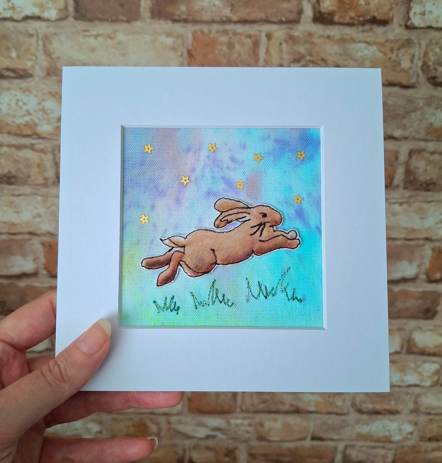 Original Textile Art - Leap of Faith - 6 x 6 inches (turquoise & lilac)