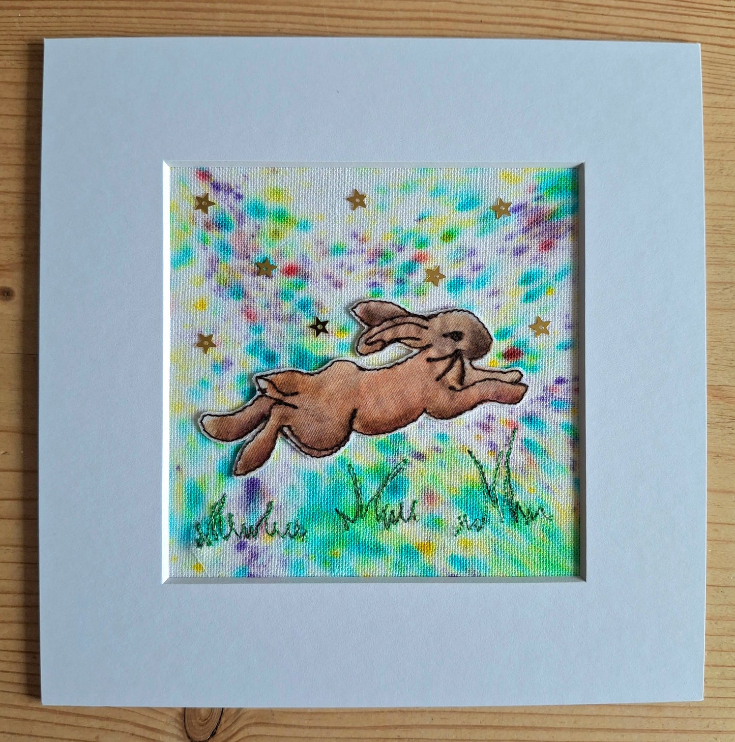 Original Textile Art - Leap of Faith - 6 x 6 inches (multi-coloured)