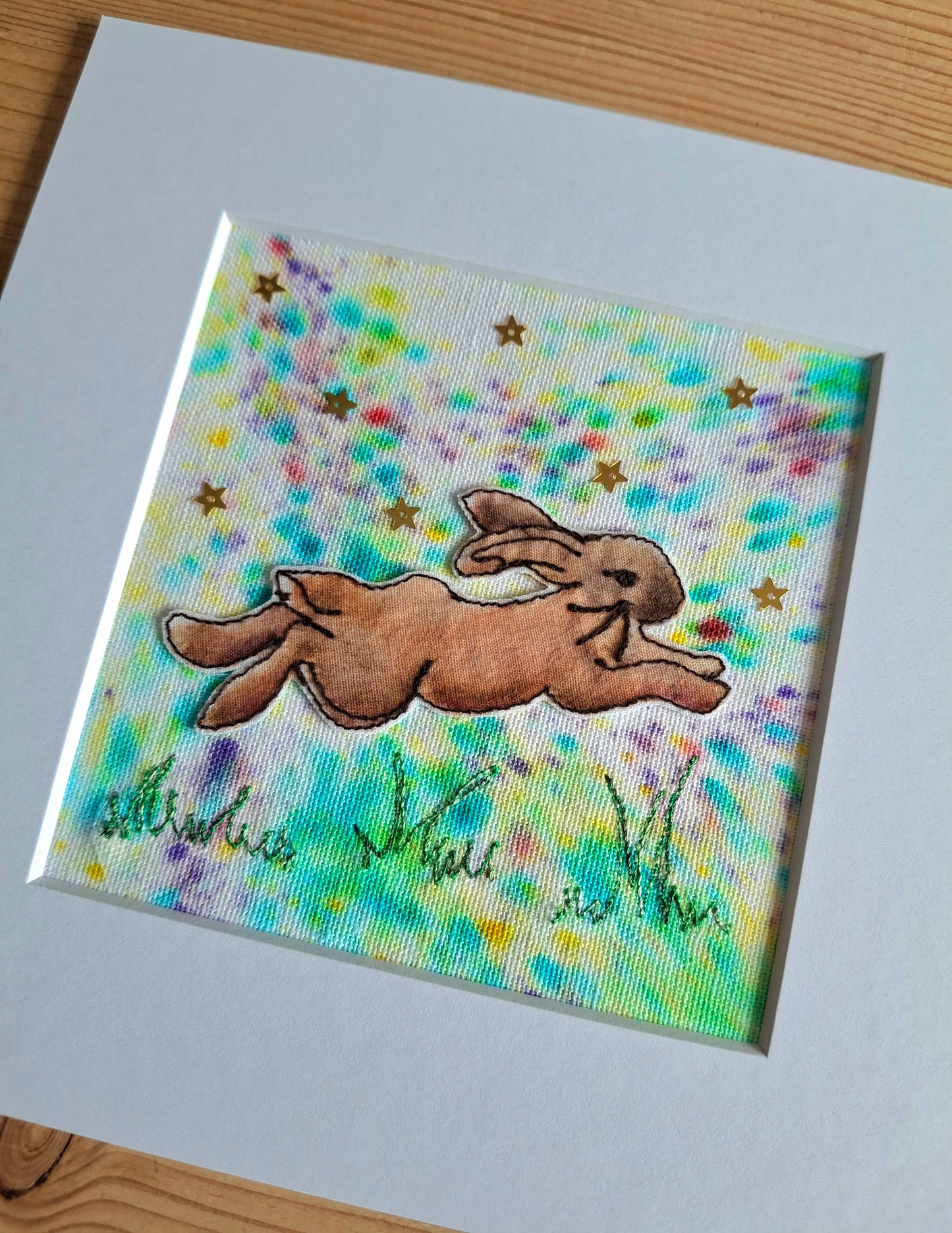 Original Textile Art - Leap of Faith - 6 x 6 inches (multi-coloured)