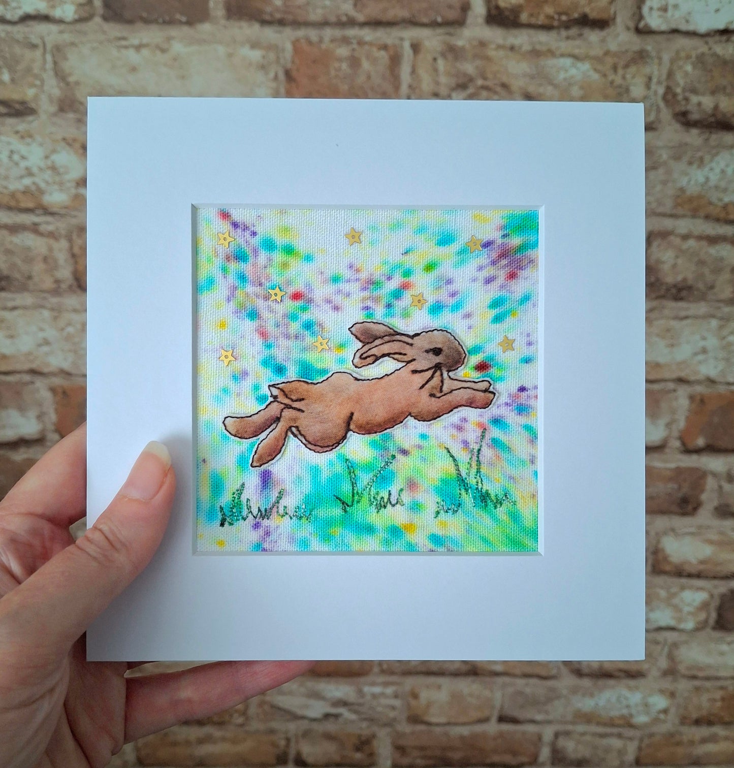 Original Textile Art - Leap of Faith - 6 x 6 inches (multi-coloured)