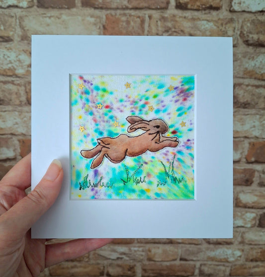 Original Textile Art - Leap of Faith - 6 x 6 inches (multi-coloured)