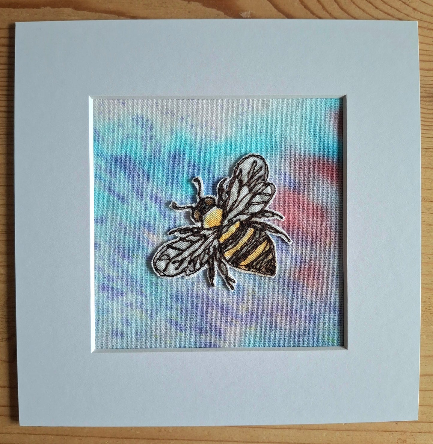 Original Textile Art - Bee - 6 x 6 inches (Berry & Lavender)