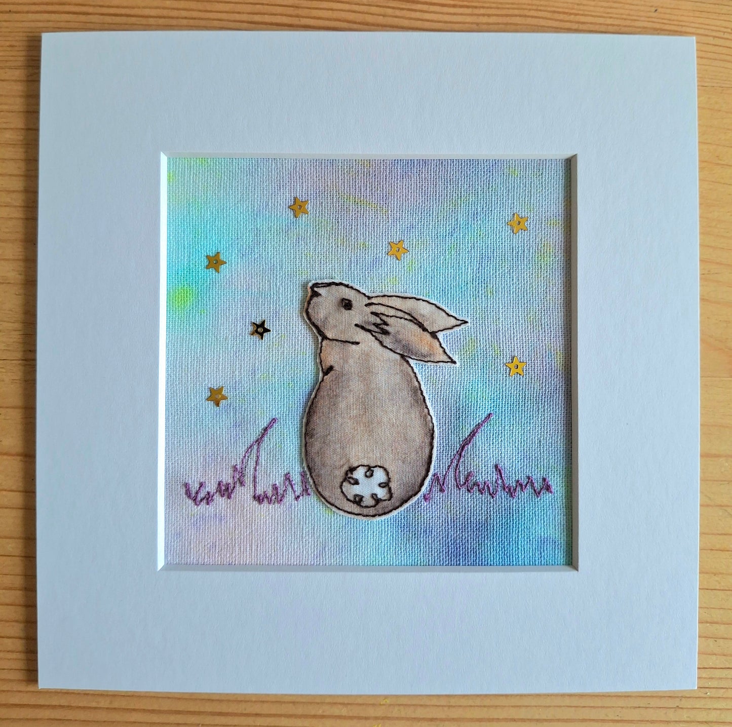 Original Textile Art - Contemplation - 6 x 6 inches (Lilac & Blue)