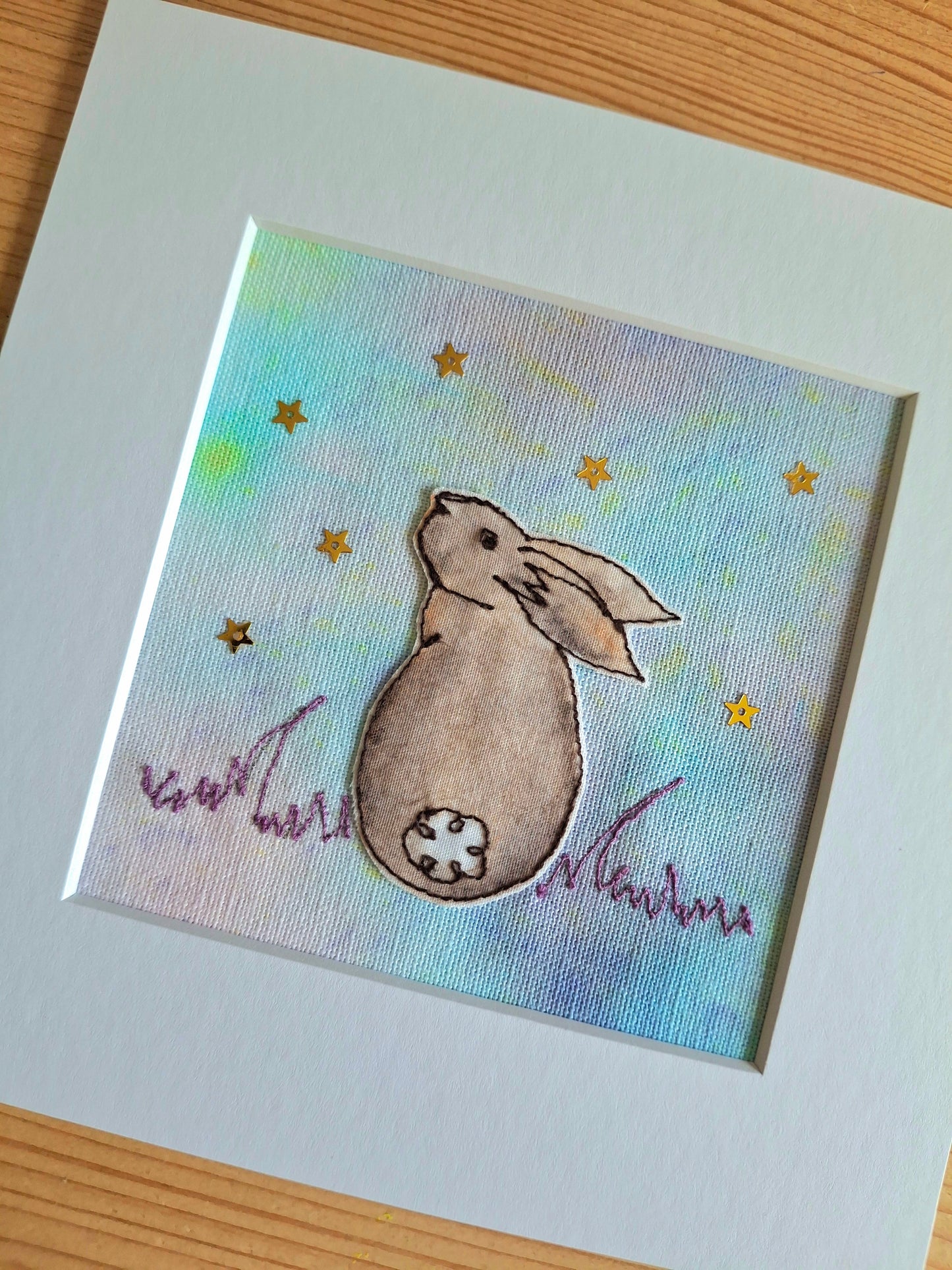 Original Textile Art - Contemplation - 6 x 6 inches (Lilac & Blue)