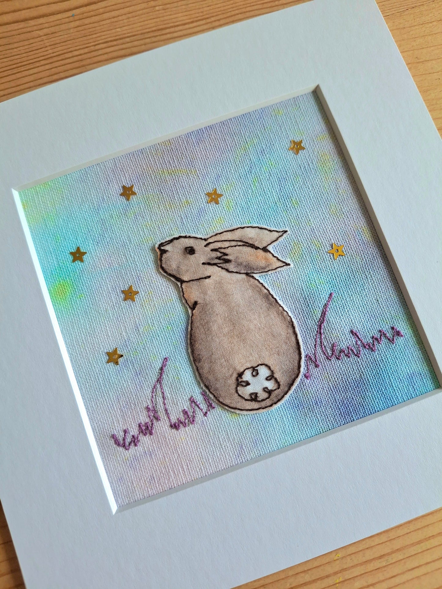 Original Textile Art - Contemplation - 6 x 6 inches (Lilac & Blue)