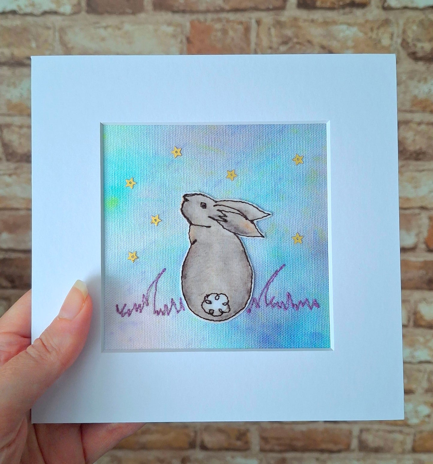 Original Textile Art - Contemplation - 6 x 6 inches (Lilac & Blue)