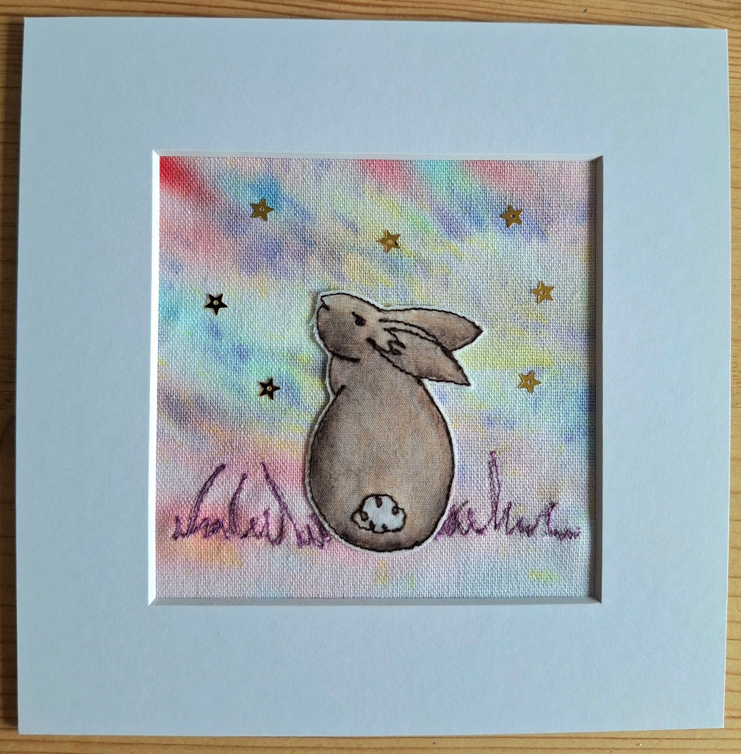 Original Textile Art - Thoughtful - 6 x 6 inches (Lemon & Berries)
