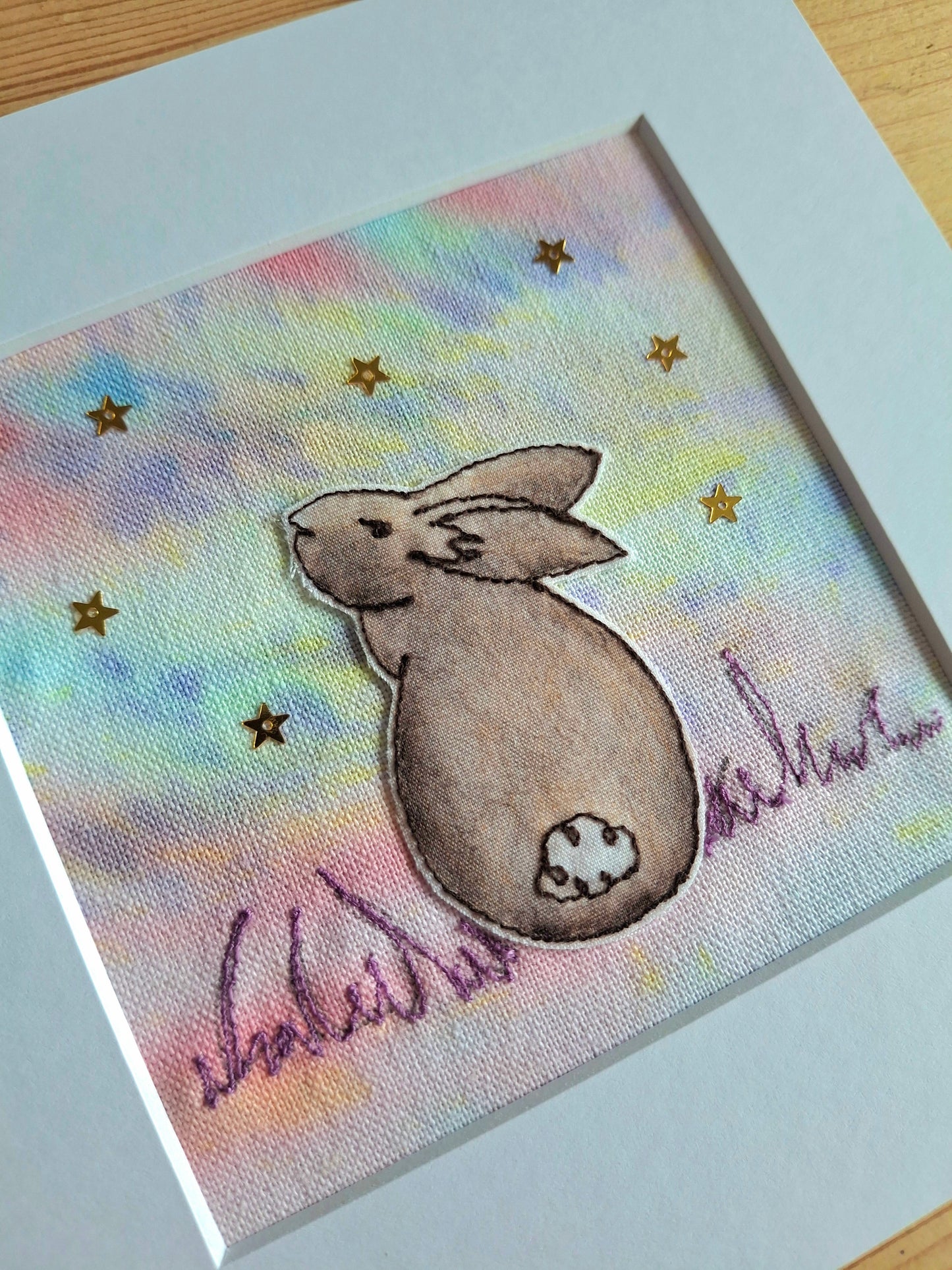 Original Textile Art - Thoughtful - 6 x 6 inches (Lemon & Berries)
