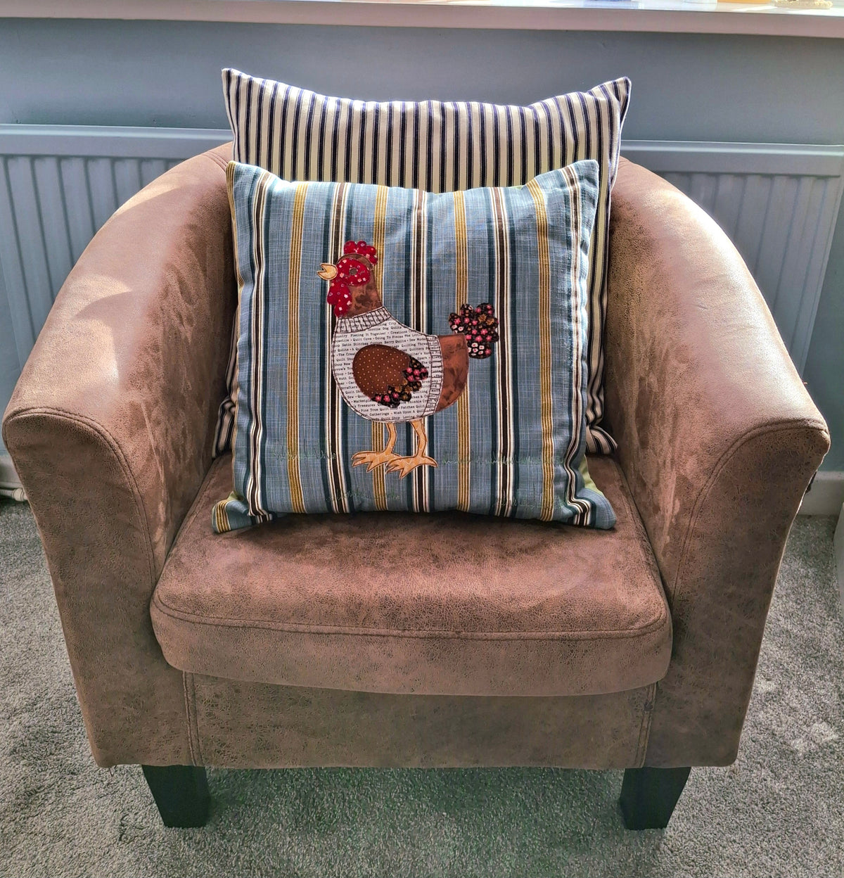 Harriet the Hen Cushion (original free-motion embroidery)