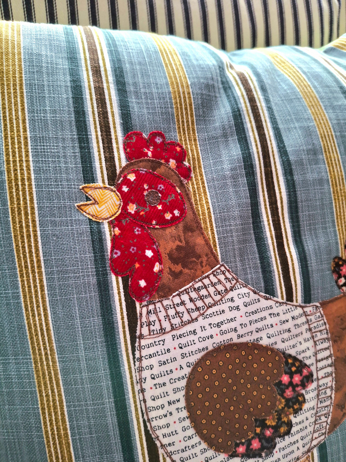 Harriet the Hen Cushion (original free-motion embroidery)