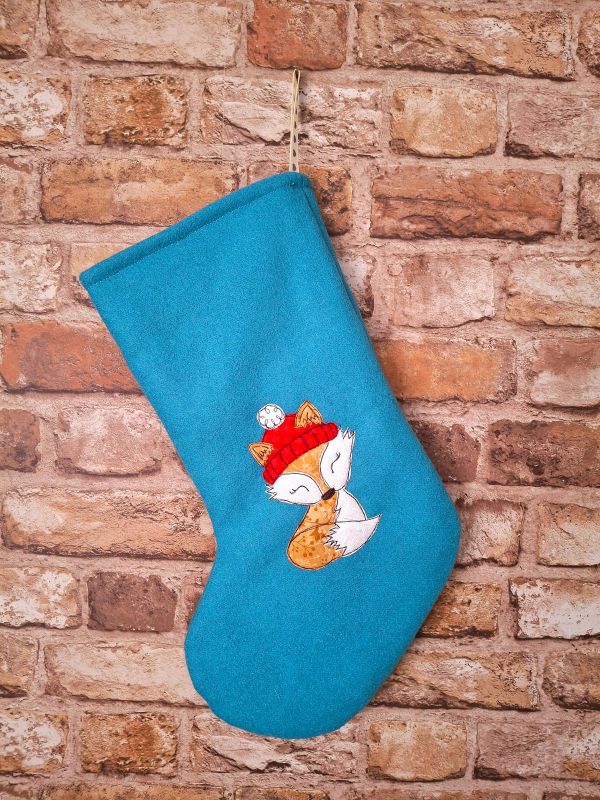 Christmas Stocking - Winter Fox - Teal Blue