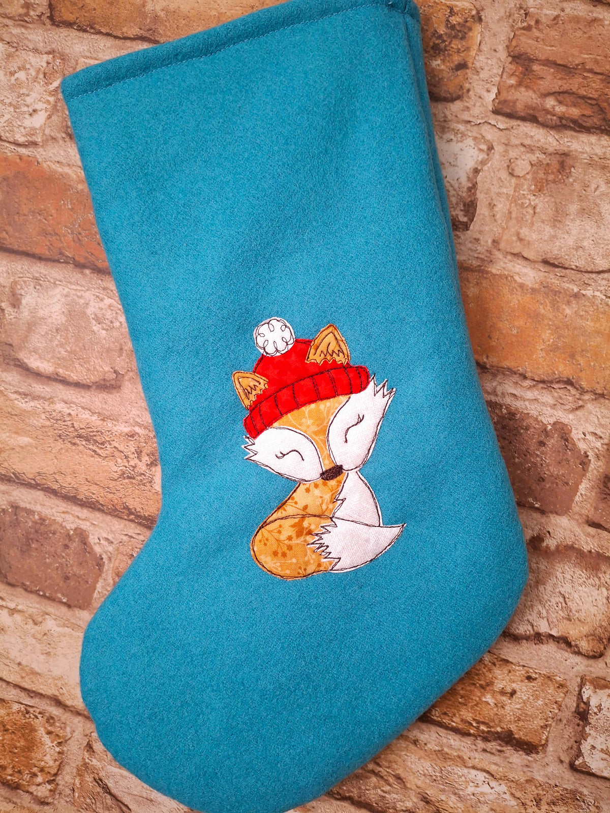 Christmas Stocking - Winter Fox - Teal Blue