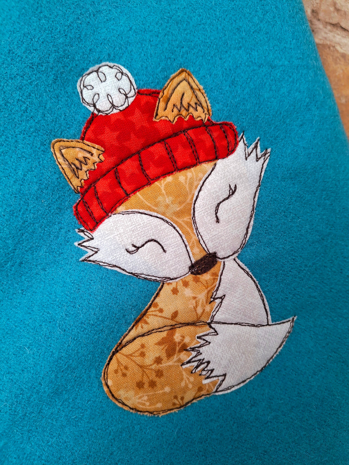 Christmas Stocking - Winter Fox - Teal Blue