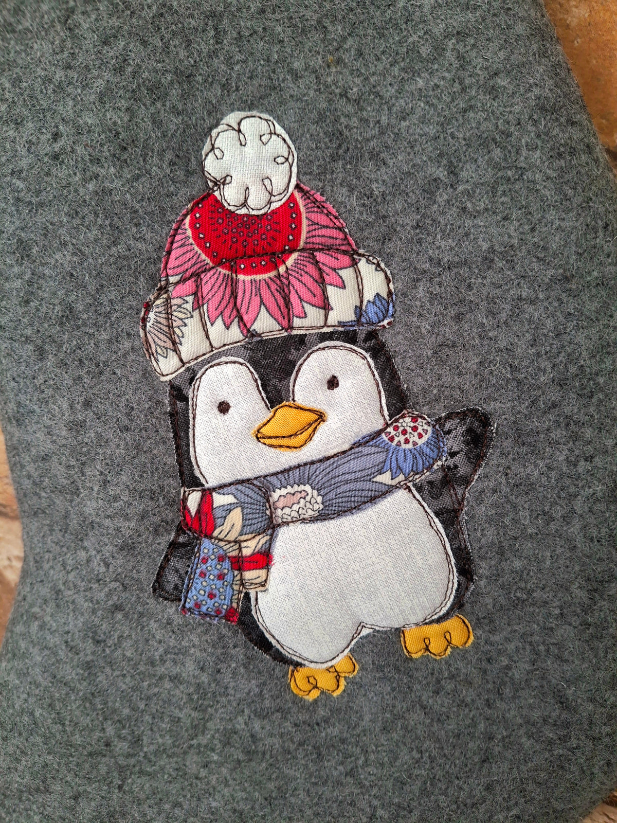 Christmas Stocking - Penguin - Grey Felt