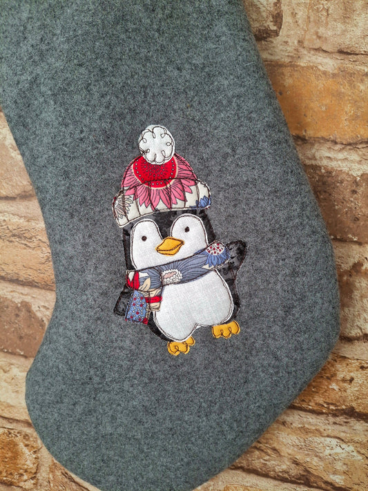 Christmas Stocking - Penguin - Grey Felt