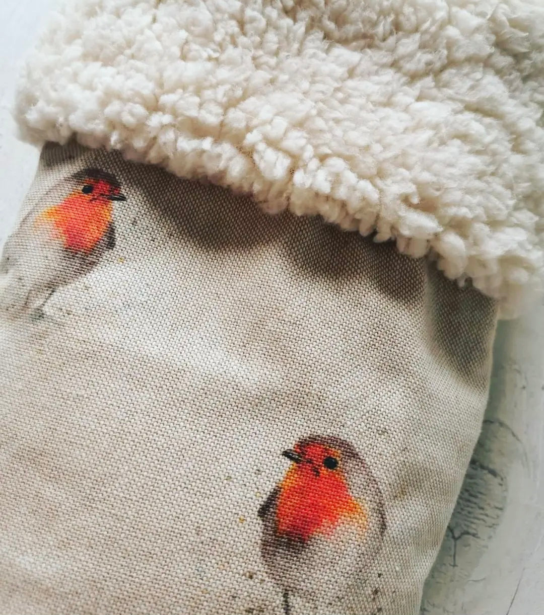 Christmas Stocking - Printed Robin Design with Sherpa Cuff