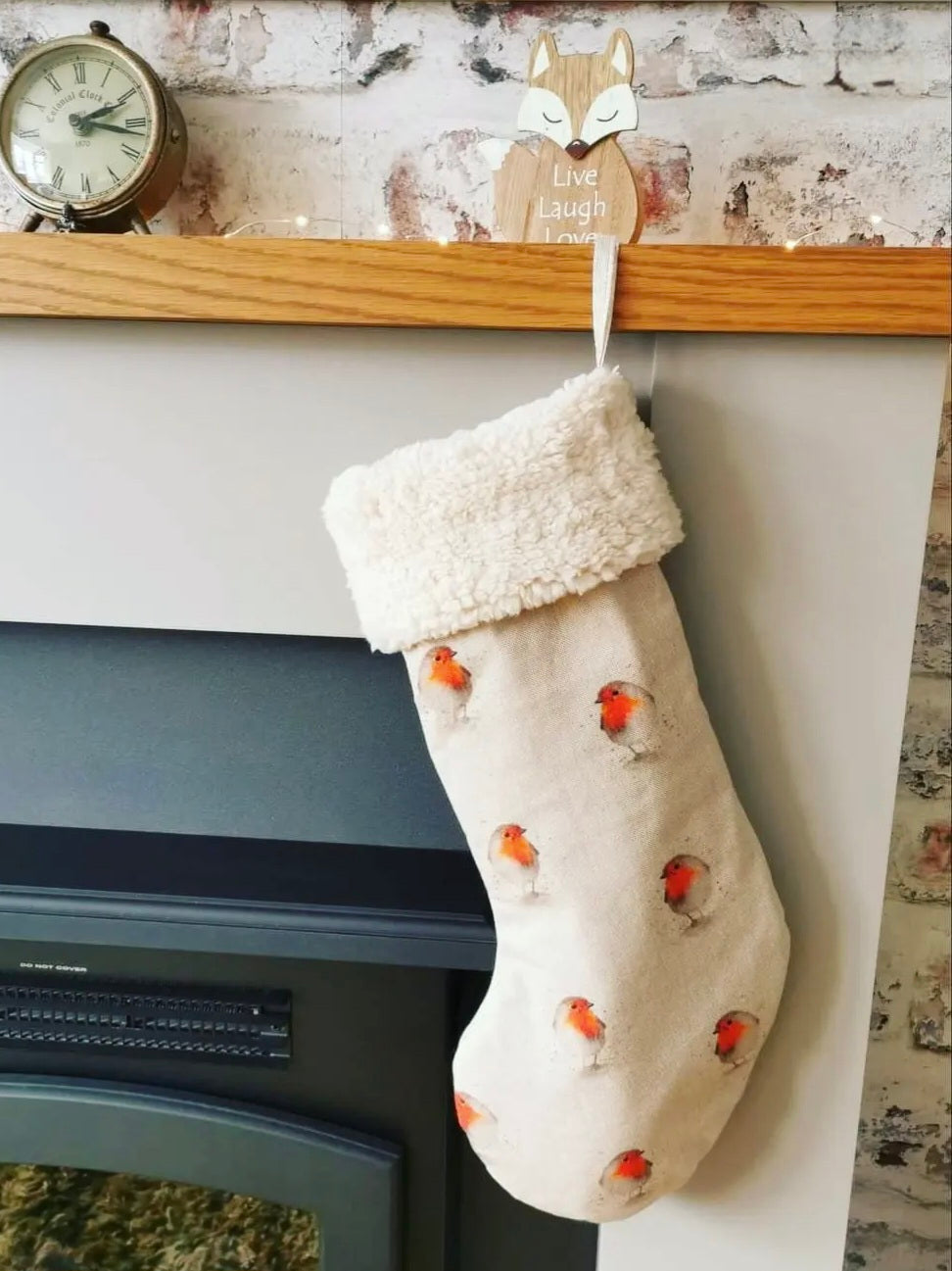 Christmas Stocking - Printed Robin Design with Sherpa Cuff